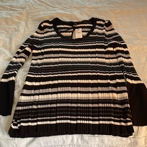 Lane Bryant long sleeve sweater, black, white and gray striped.  Size 18/20